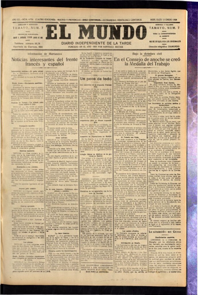 Miniatura de El Mundo del 13 de enero de 1926