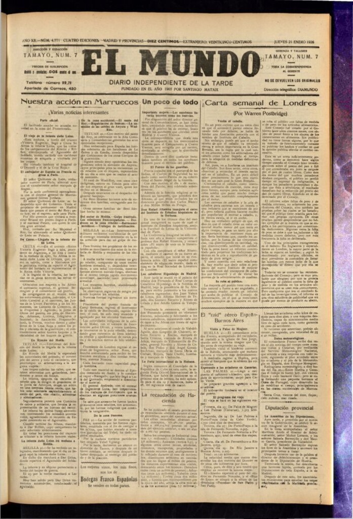 Miniatura de El Mundo del 21 de enero de 1926