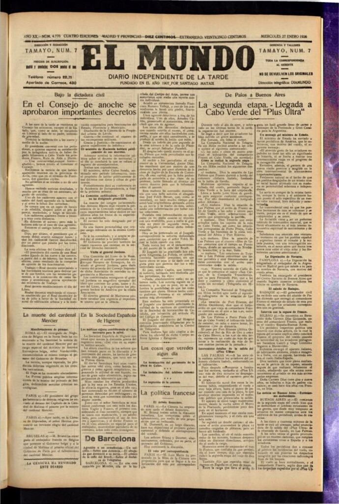 Miniatura de El Mundo del 27 de enero de 1926