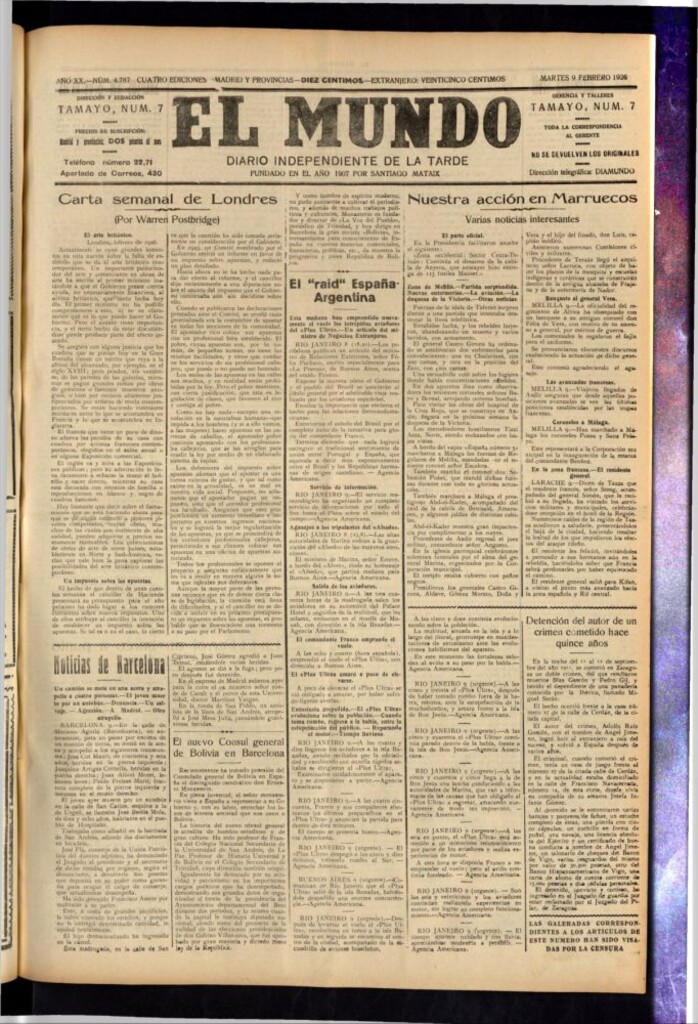 Miniatura de El Mundo del 9 de febrero de 1926
