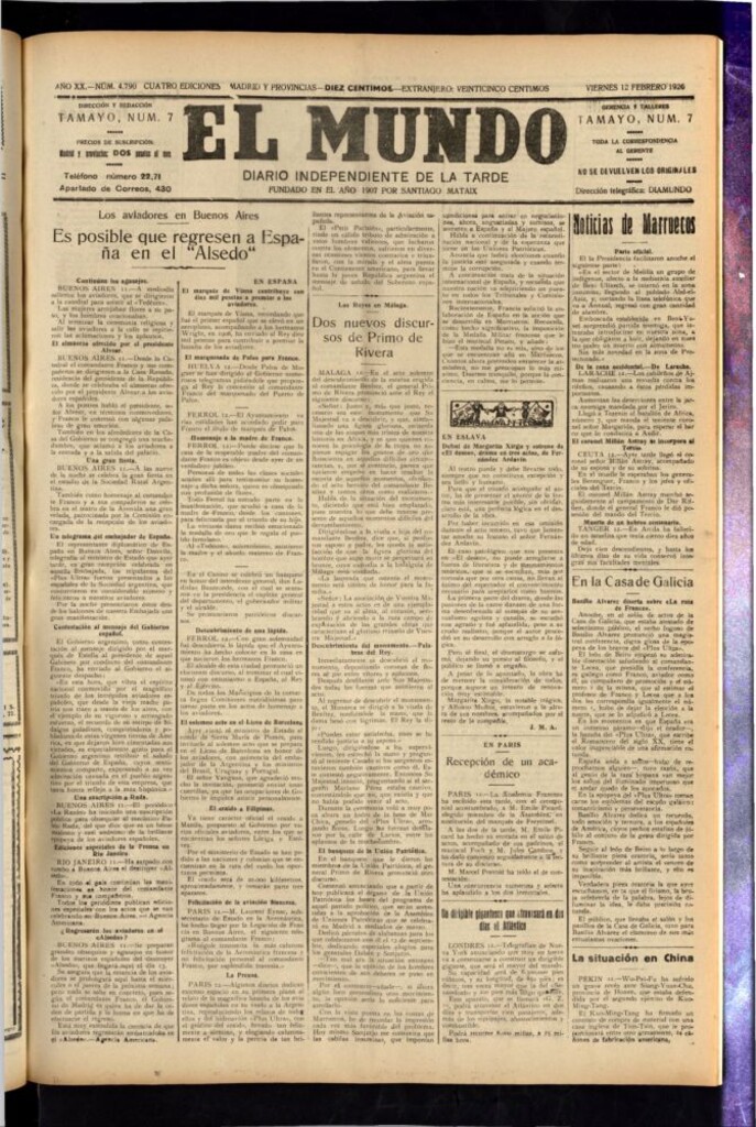 Miniatura de El Mundo del 12 de febrero de 1926