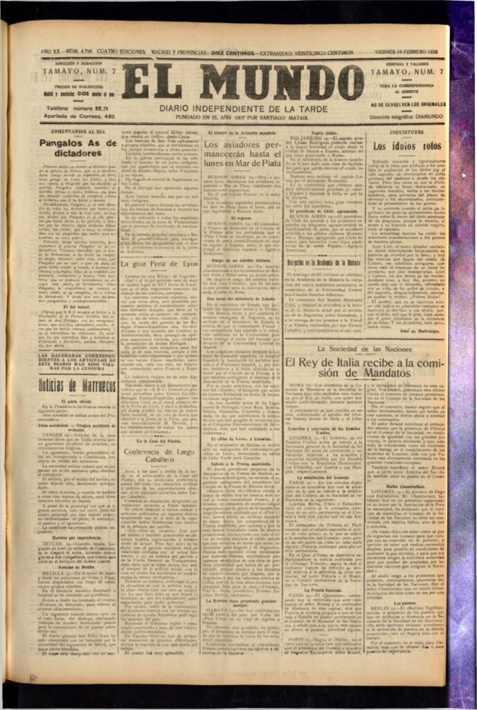Miniatura de El Mundo del 19 de febrero de 1926