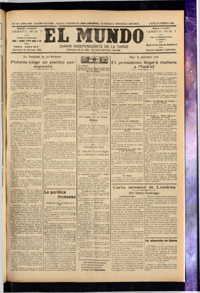Miniatura de El Mundo del 25 de febrero de 1926