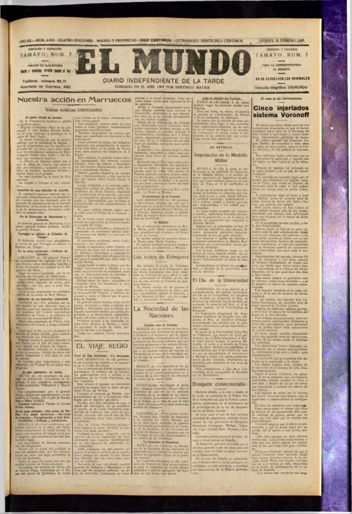 Miniatura de El Mundo del 26 de febrero de 1926