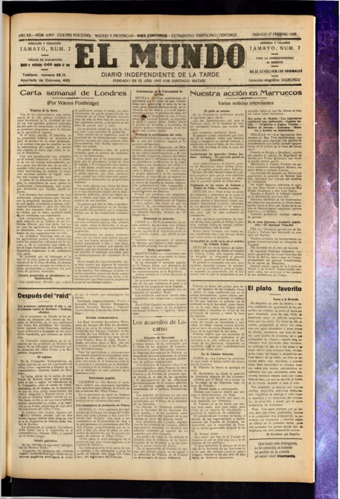 Miniatura de El Mundo del 27 de febrero de 1926