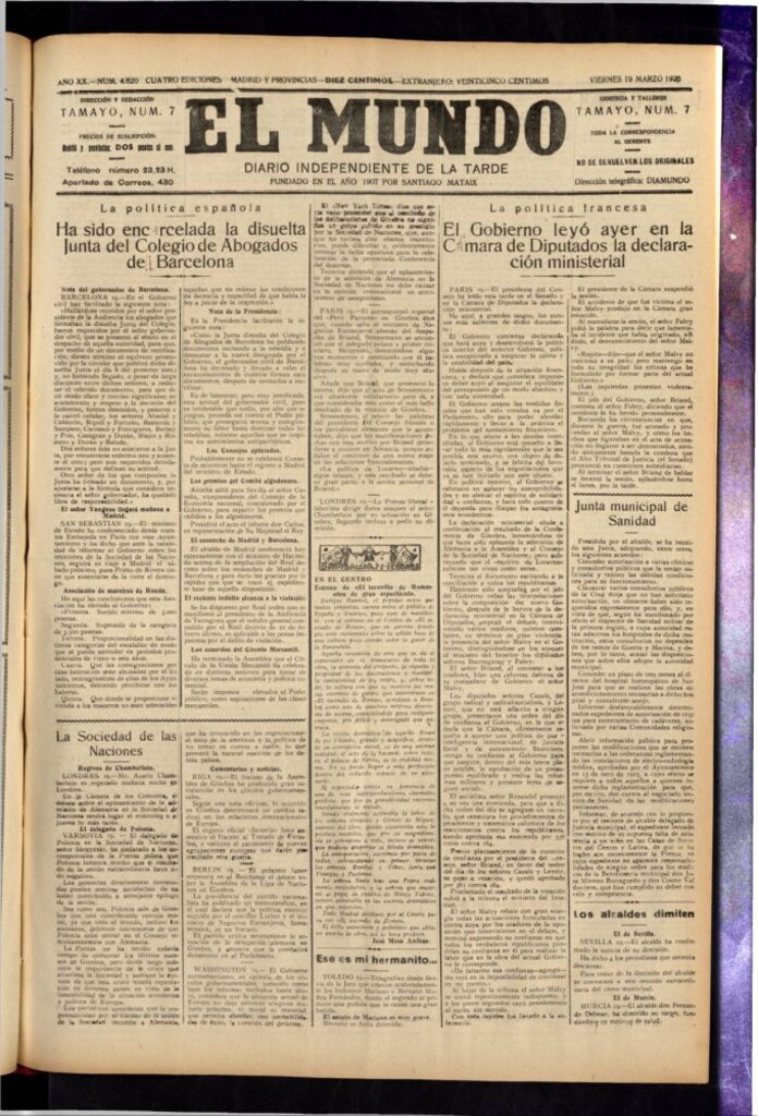 Miniatura de El Mundo del 19 de marzo de 1926