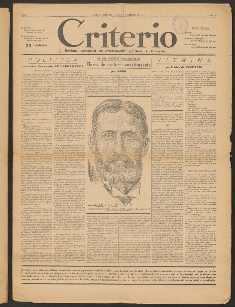 Miniatura de Criterio : revista semanal de orientación política y literaria del 12 de noviembre de 1931