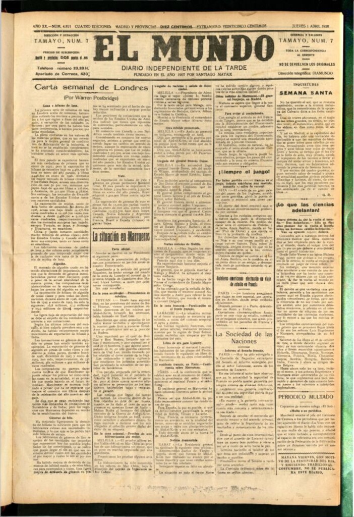 Miniatura de El Mundo del 1 de abril de 1926