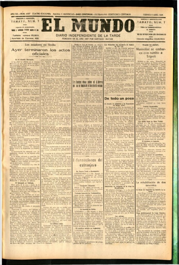 Miniatura de El Mundo del 9 de abril de 1926