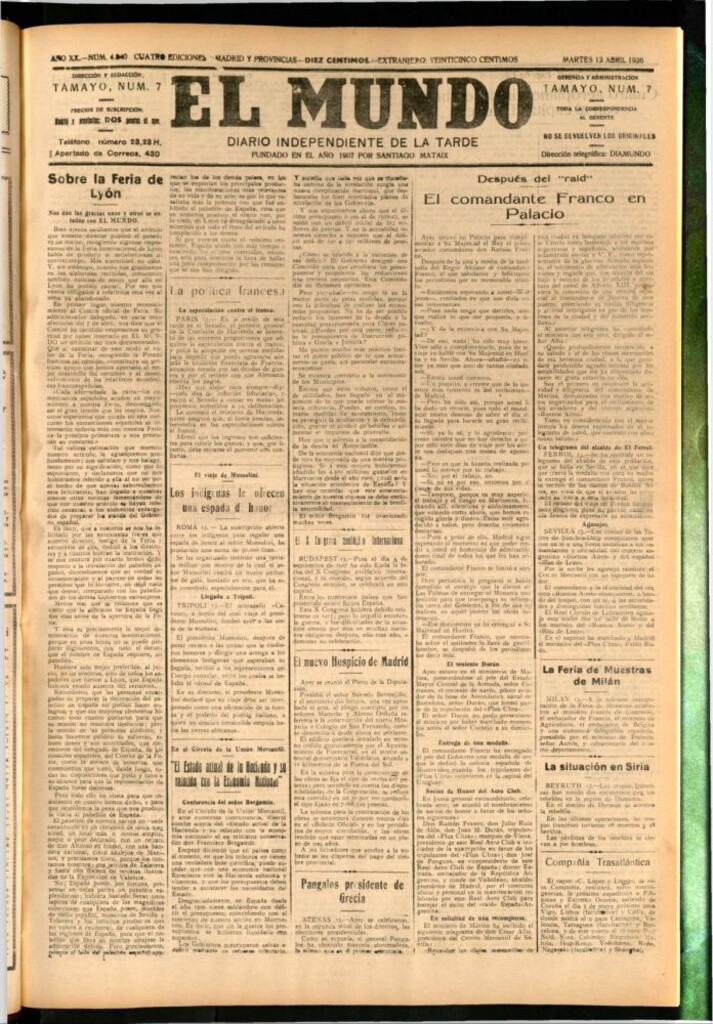 Miniatura de El Mundo del 13 de abril de 1926