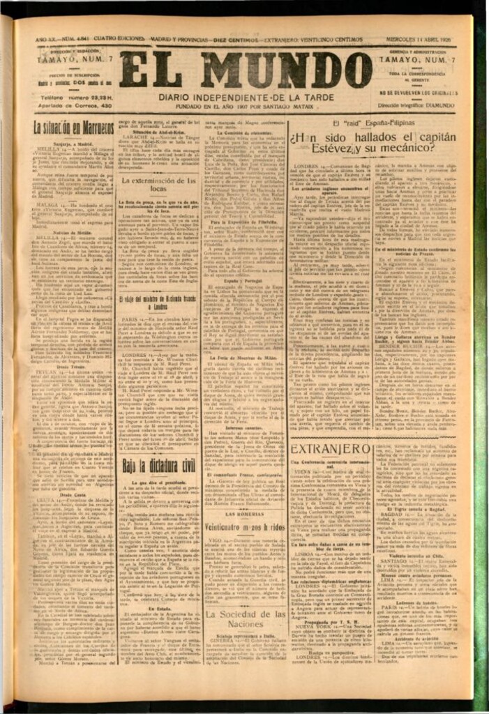Miniatura de El Mundo del 14 de abril de 1926