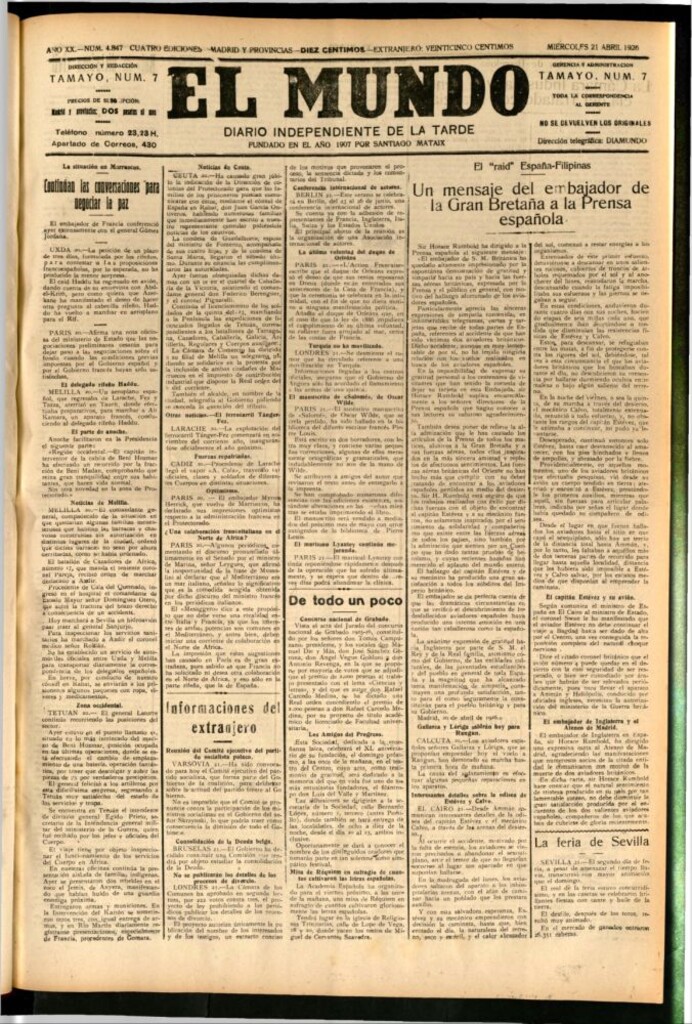 Miniatura de El Mundo del 21 de abril de 1926
