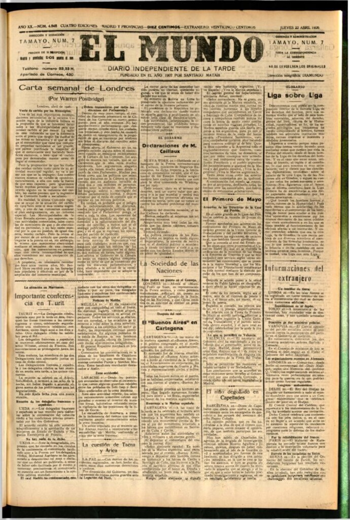 Miniatura de El Mundo del 22 de abril de 1926