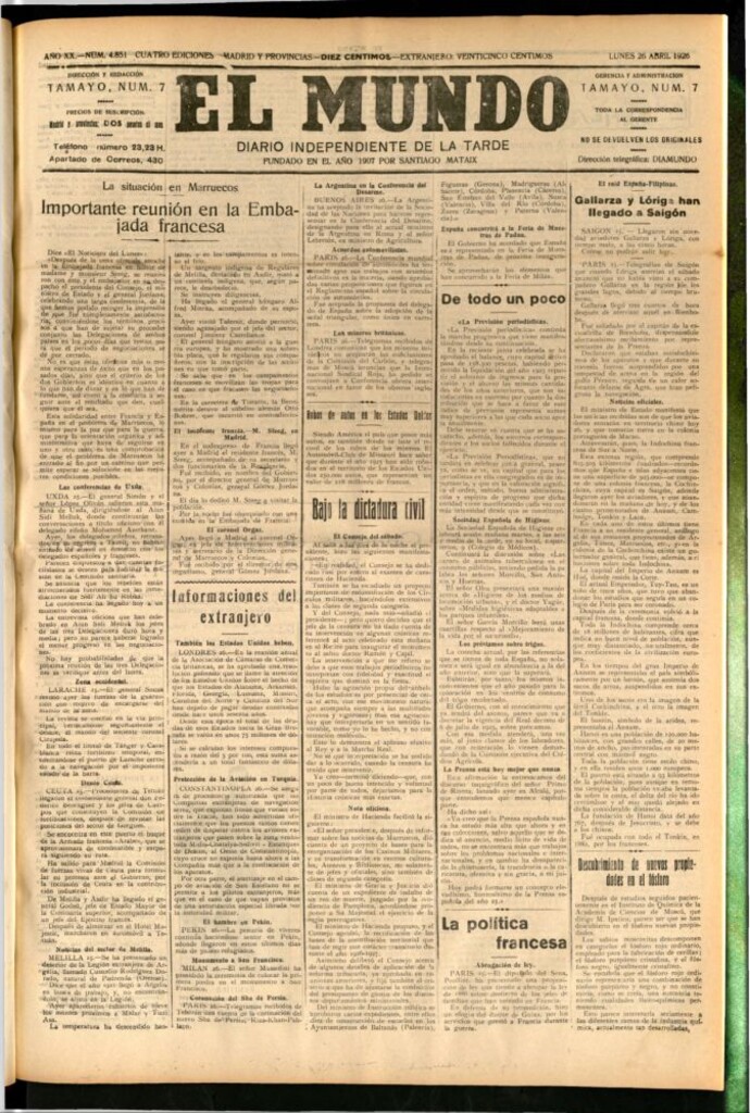 Miniatura de El Mundo del 26 de abril de 1926