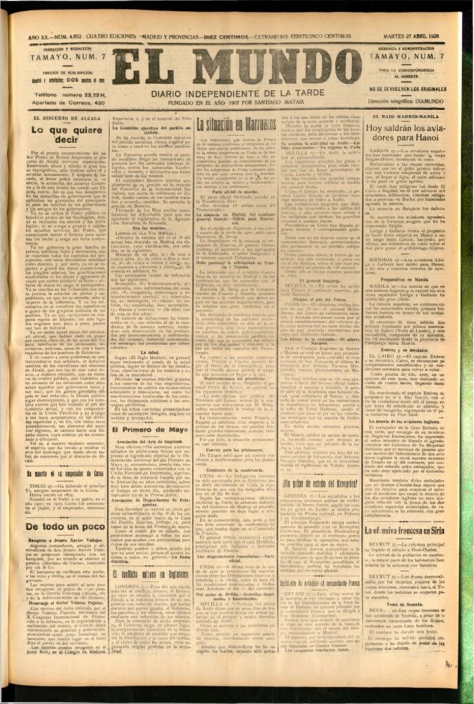 Miniatura de El Mundo del 27 de abril de 1926