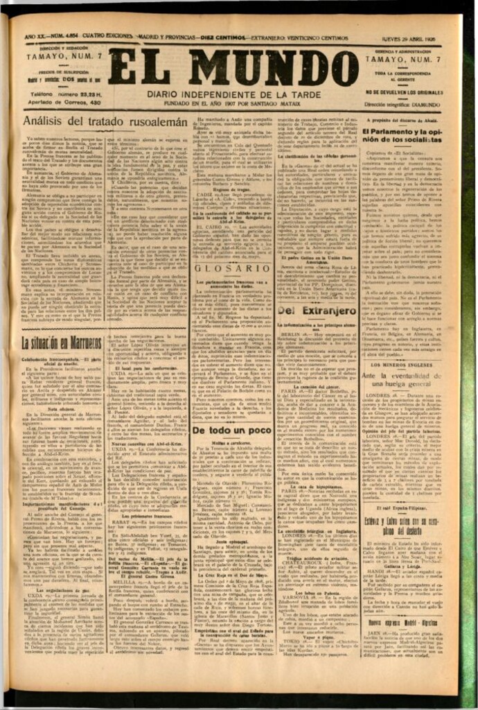 Miniatura de El Mundo del 29 de abril de 1926