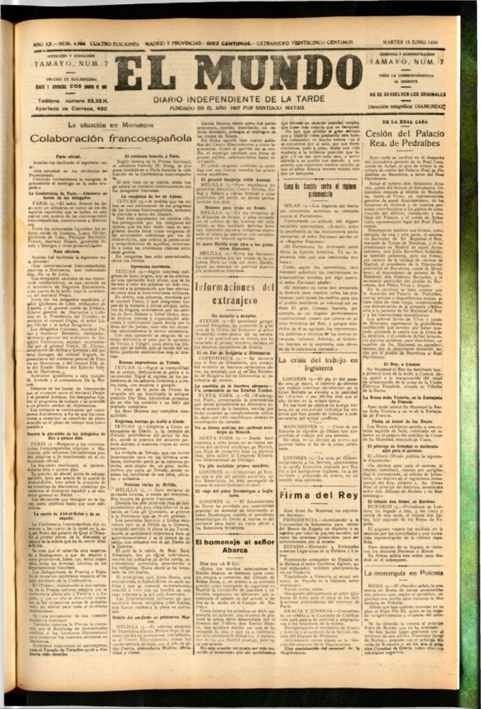 Miniatura de El Mundo del 15 de junio de 1926