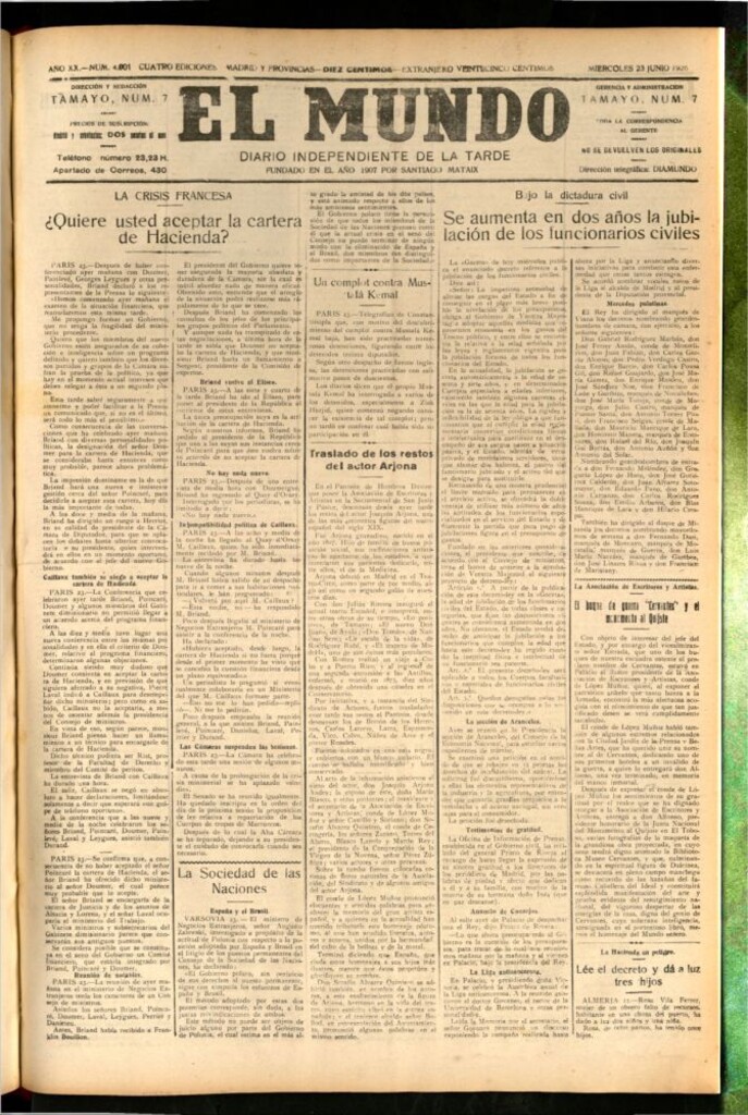Miniatura de El Mundo del 23 de junio de 1926