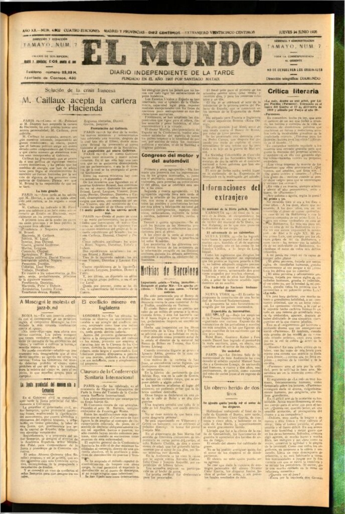 Miniatura de El Mundo del 24 de junio de 1926