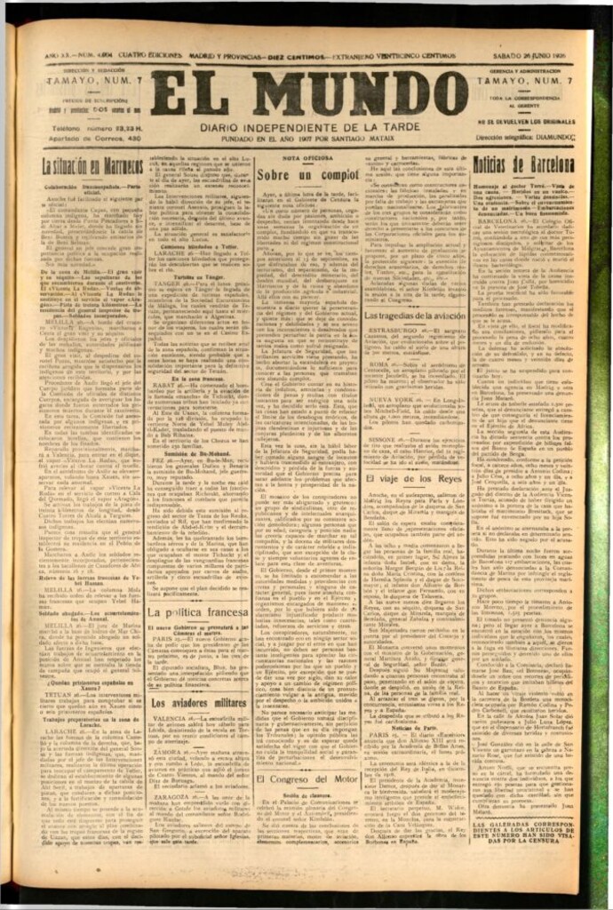 Miniatura de El Mundo del 26 de junio de 1926