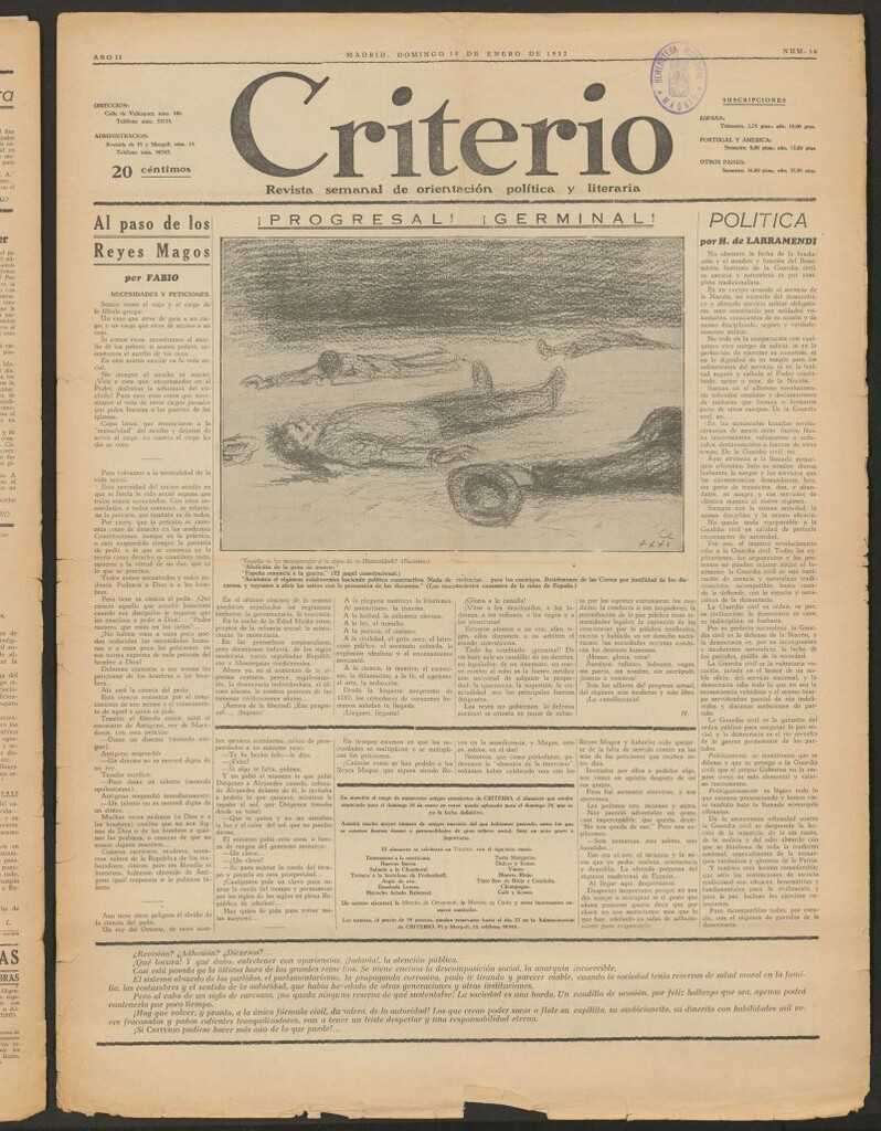 Miniatura de Criterio : revista semanal de orientación política y literaria del 10 de enero de1932