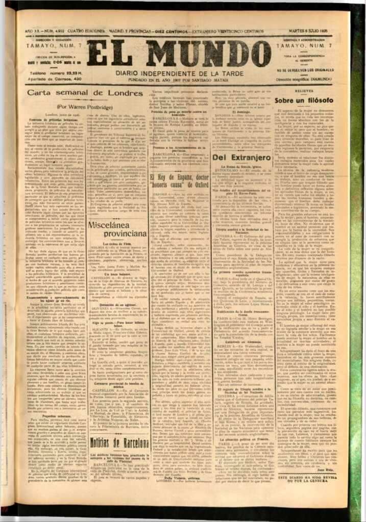 Miniatura de El Mundo del 6 de julio de 1926