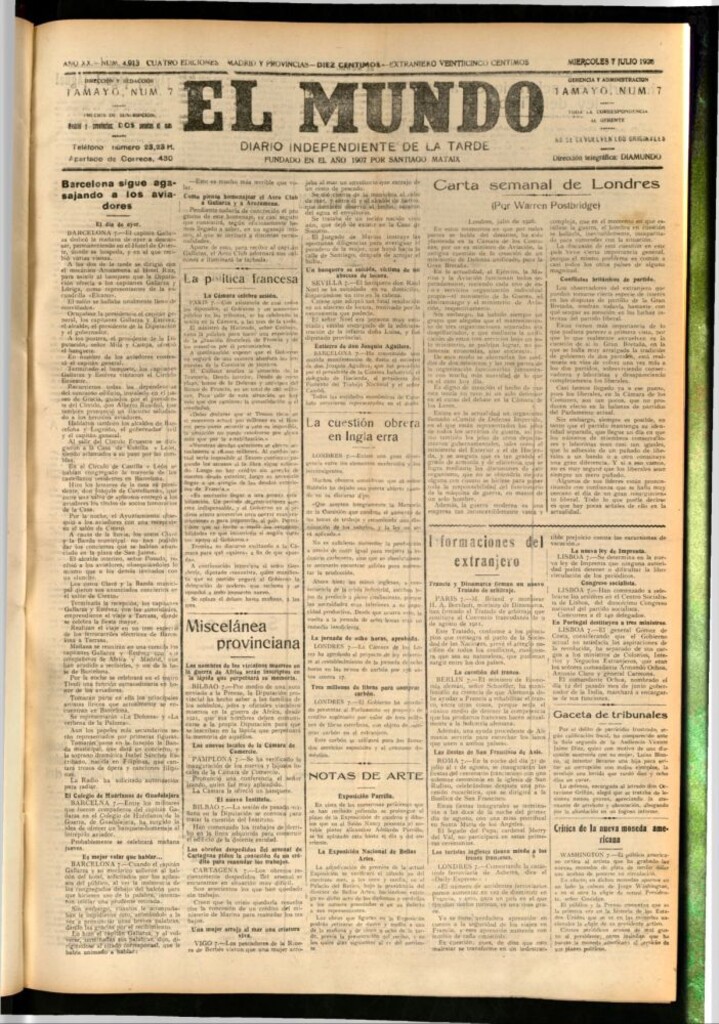 Miniatura de El Mundo del 7 de julio de 1926
