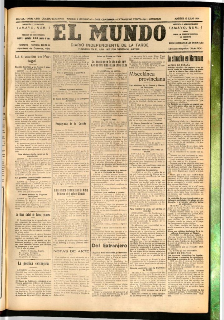 Miniatura de El Mundo del 13 de julio de 1926