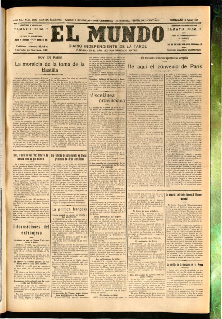 Miniatura de El Mundo del 14 de julio de 1926