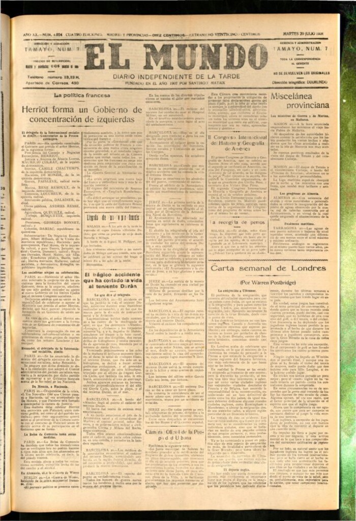 Miniatura de El Mundo del 20 de julio de 1926