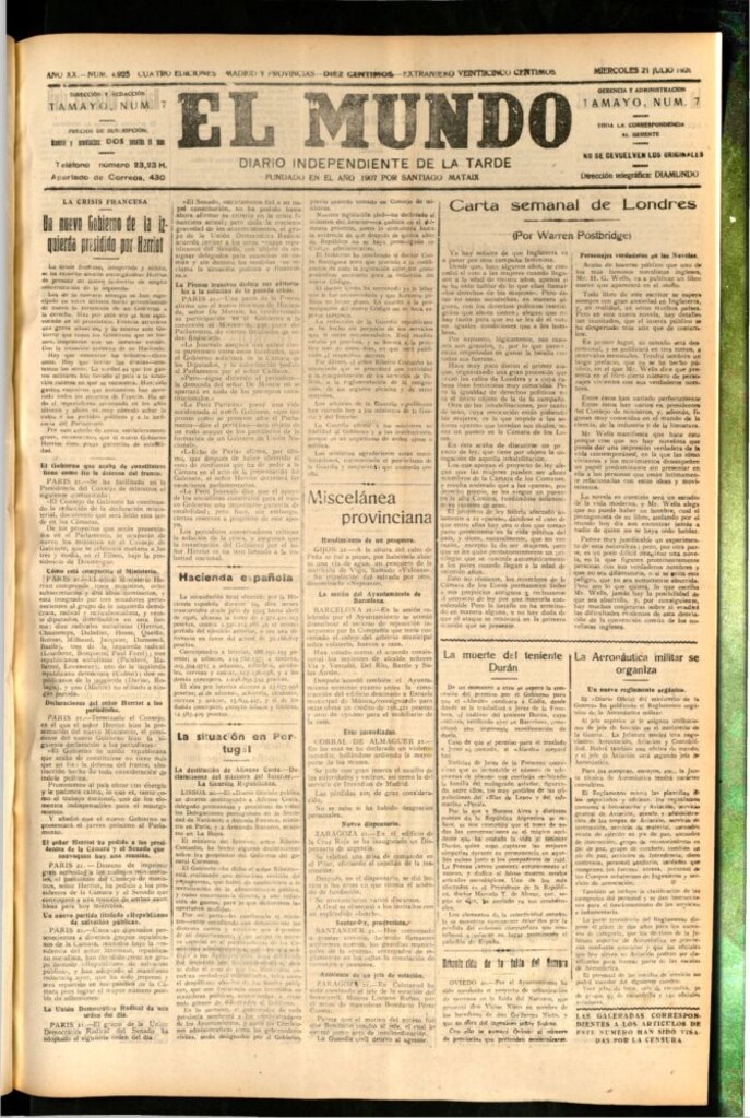 Miniatura de El Mundo del 21 de julio de 1926