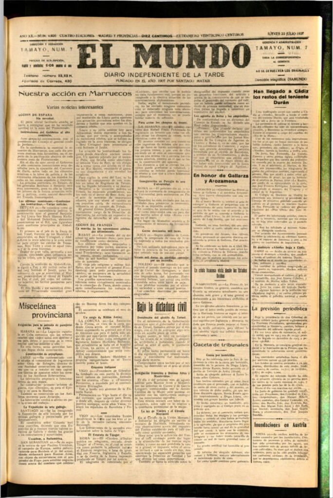 Miniatura de El Mundo del 22 de julio de 1926