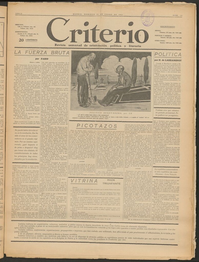 Miniatura de Criterio : revista semanal de orientación política y literaria del 24 de enero de 1932