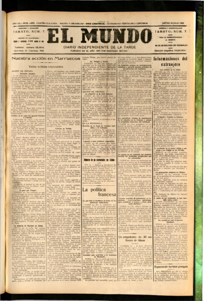 Miniatura de El Mundo del 29 de julio de 1926