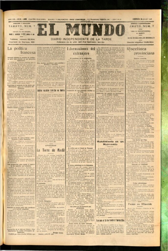 Miniatura de El Mundo del 30 de julio de 1926