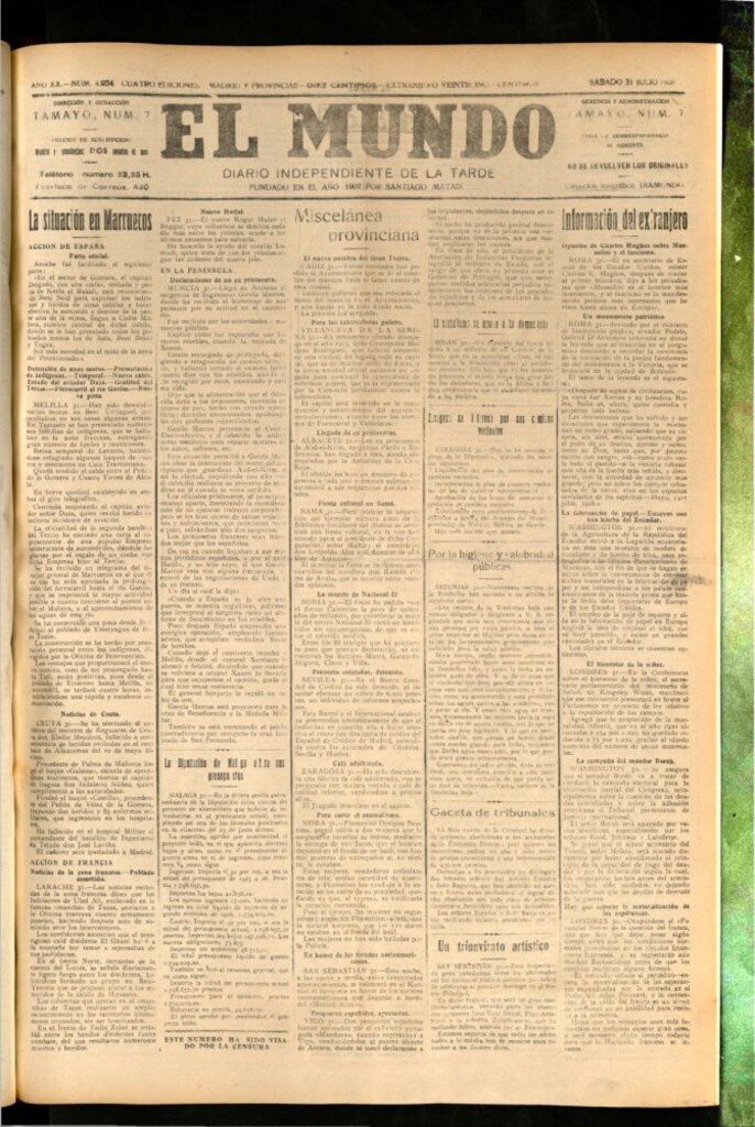 Miniatura de El Mundo del 31 de julio de 1926
