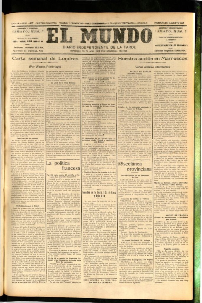 Miniatura de El Mundo del 4 de agosto de 1926