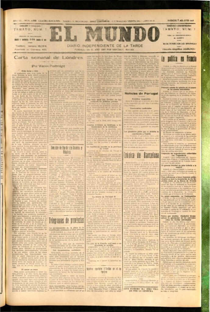Miniatura de El Mundo del 7 de agosto de 1926