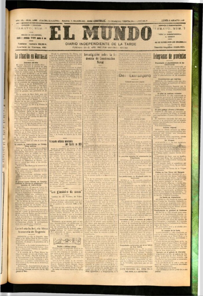 Miniatura de El Mundo del 9 de agosto de 1926