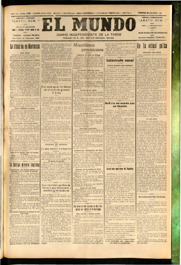 Miniatura de El Mundo del 20 de agosto de 1926