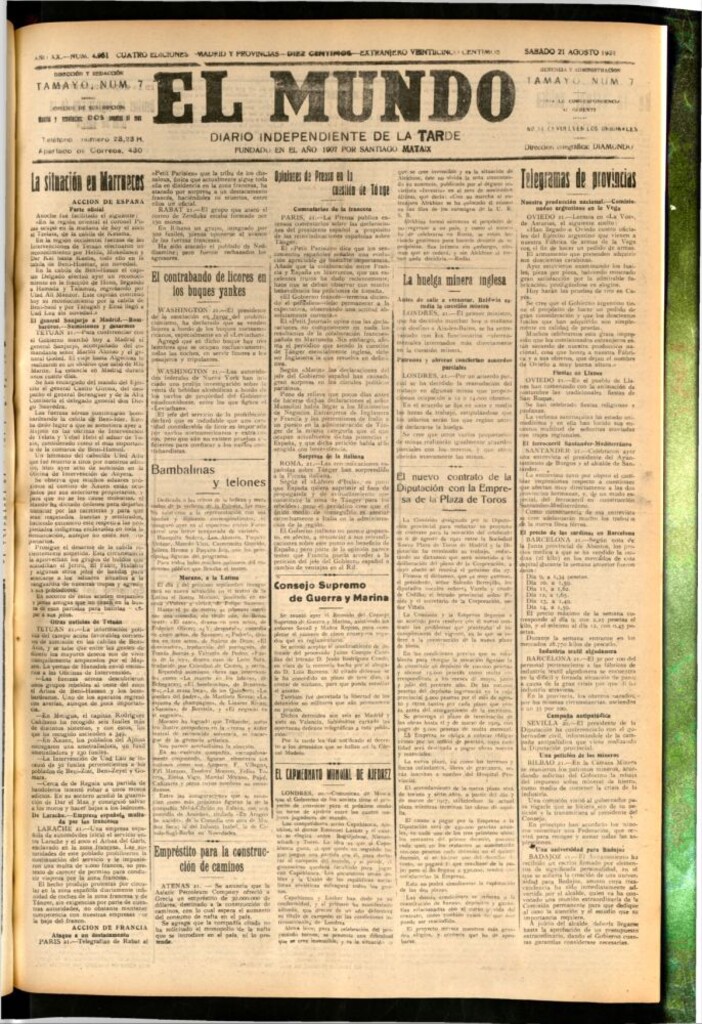 Miniatura de El Mundo del 21 de agosto de 1926