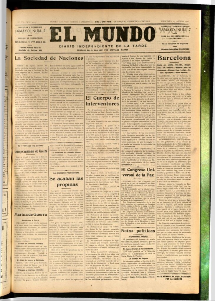Miniatura de El Mundo del 25 de agosto de 1926