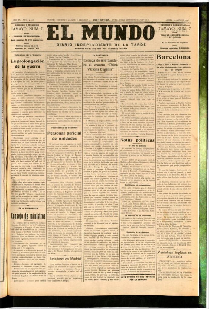 Miniatura de El Mundo del 30 de agosto de 1926