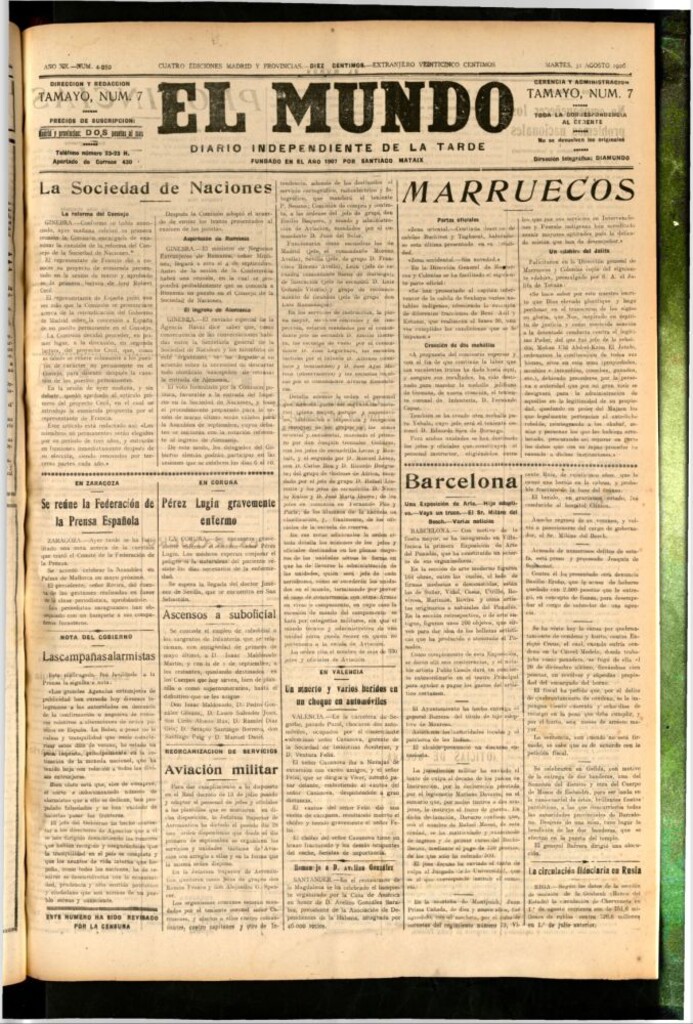 Miniatura de El Mundo del 31 de agosto de 1926