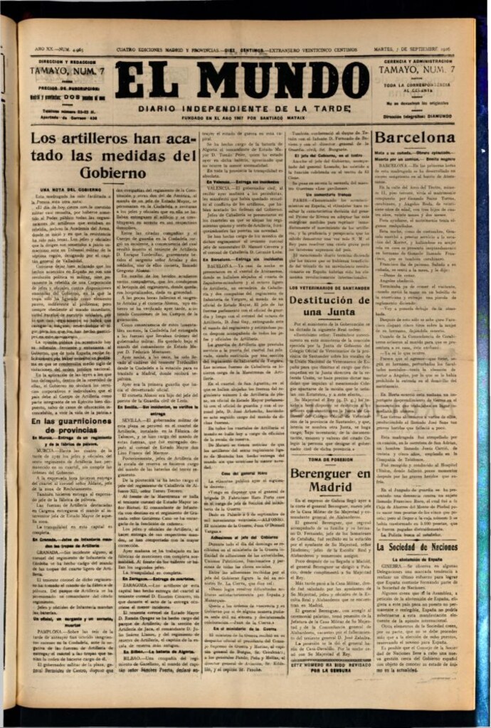 Miniatura de El Mundo del 7 de septiembre de 1926