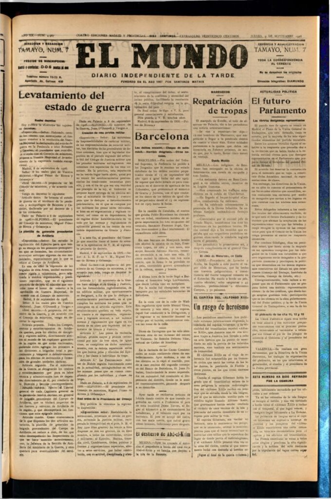 Miniatura de El Mundo del 9 de septiembre de 1926