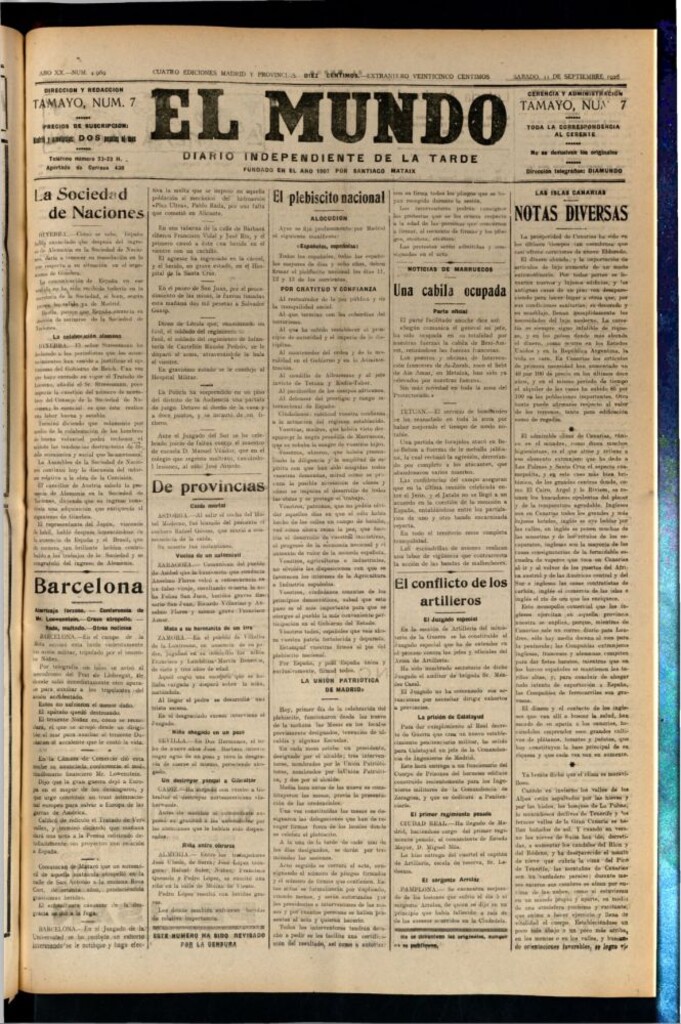 Miniatura de El Mundo del 11 de septiembre de 1926