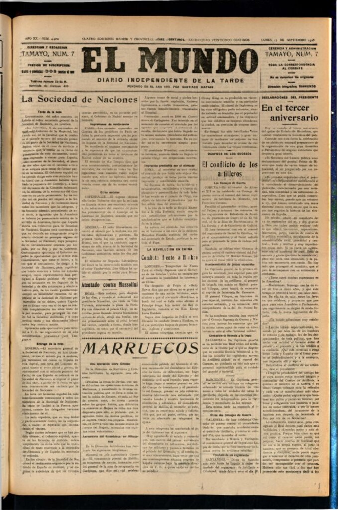 Miniatura de El Mundo del 13 de septiembre de 1926