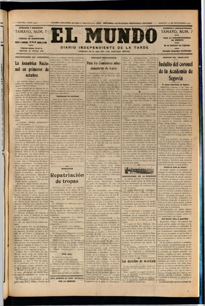 Miniatura de El Mundo del 14 de septiembre de 1926