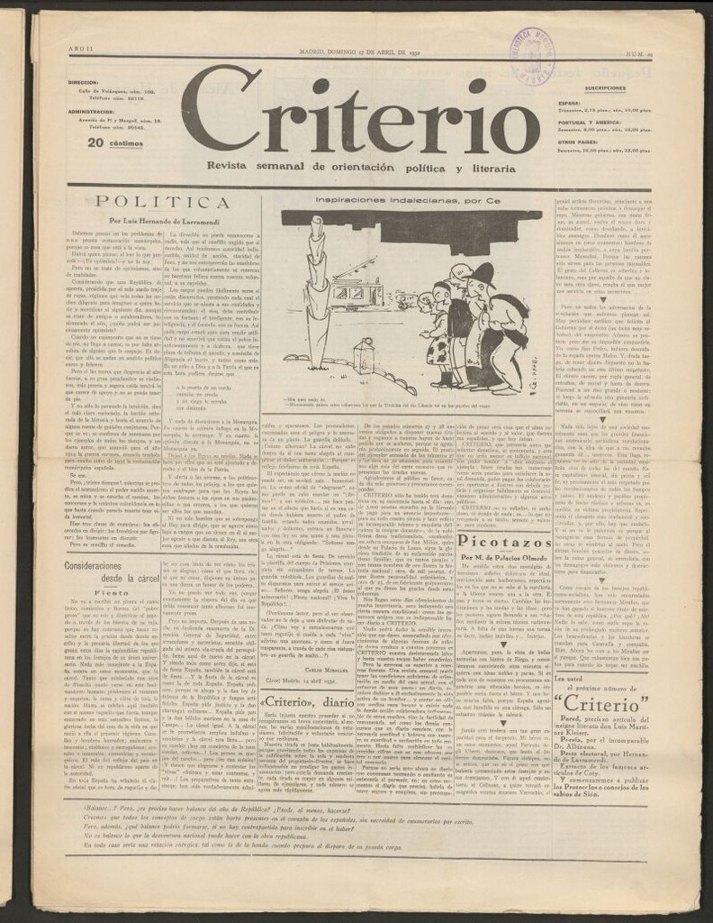 Miniatura de Criterio : revista semanal de orientación política y literaria del 17 de abril de 1932